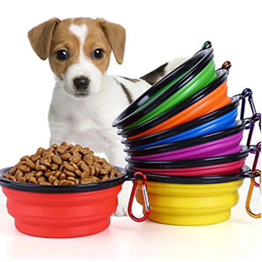 Folding Silicone Pet Bowl with Carabiner – Portable Travel Bowl